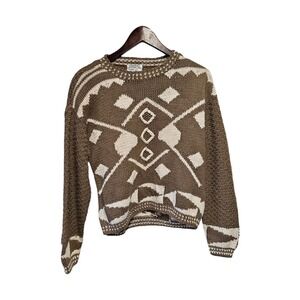 Vintage NINON de LENCLOS Sweater Southwestern Aztec Beige Cream‎ MEDIUM